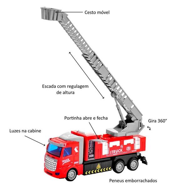 Imagem de  Kit Especial Carrinho de Controle Remoto Caminhão Bombeiros Americano + Chapéu