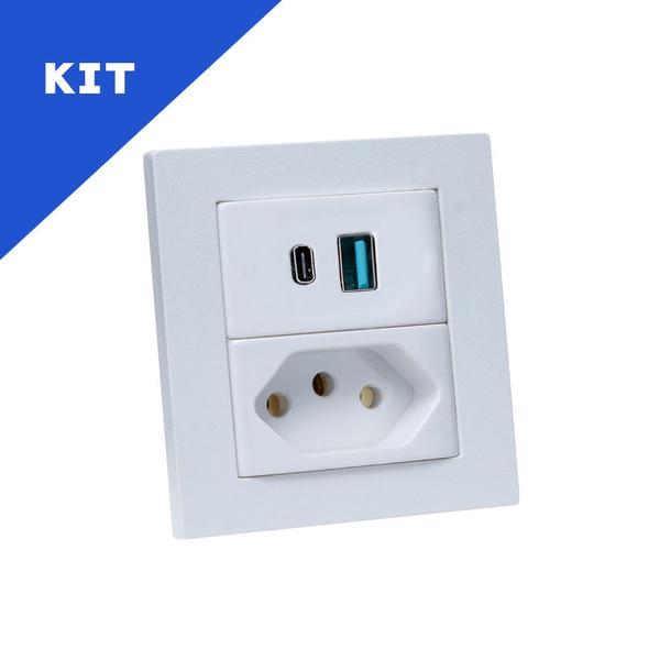 Imagem de Kit Espelho Duplo Reto com 1 Tom 20A e 2 USB 9.0A Branco