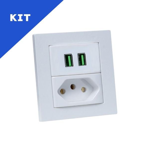 Imagem de Kit Espelhos de Tomadas Duplo Reto 1 Tomada 10A e 2 Usb 4.9A