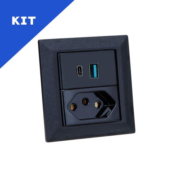 Imagem de Kit Espelhos Tomadas Duplo Chanf 2Tom 10A 2Usb 9.0A 1tipoC