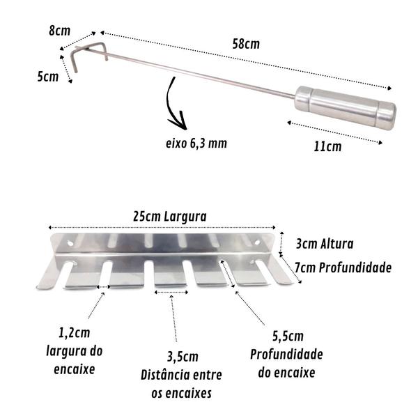 Imagem de Kit Espeto 40cm Churrasco Suporte Inox E Espalha Brasa