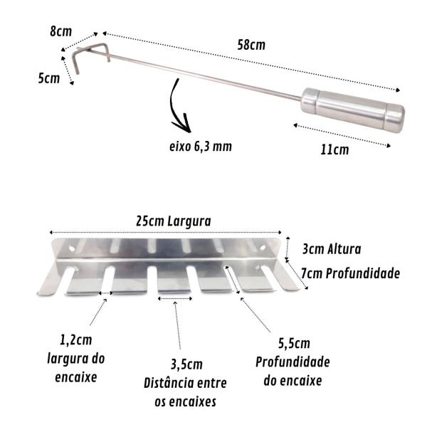 Imagem de Kit Espeto 70cm Churrasco Suporte Inox E Espalha Brasa