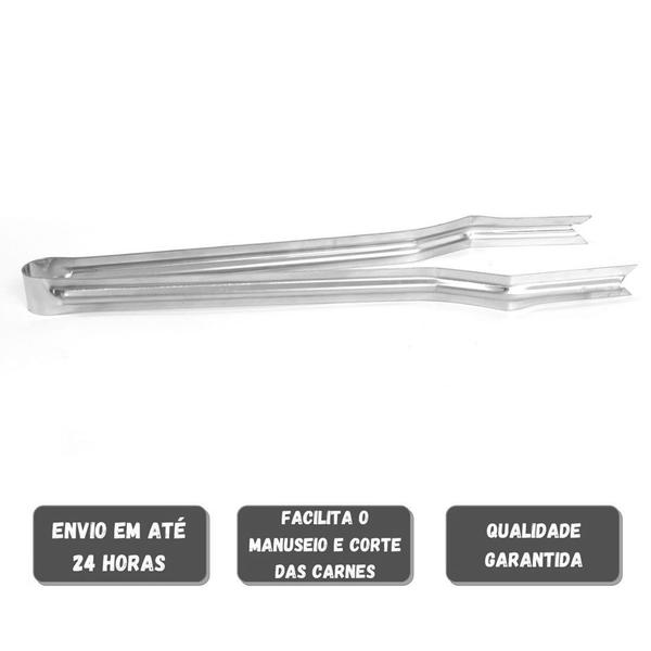 Imagem de Kit Espeto Duplo Inox 50cm Mais Pegador De Carnes, Churrasco