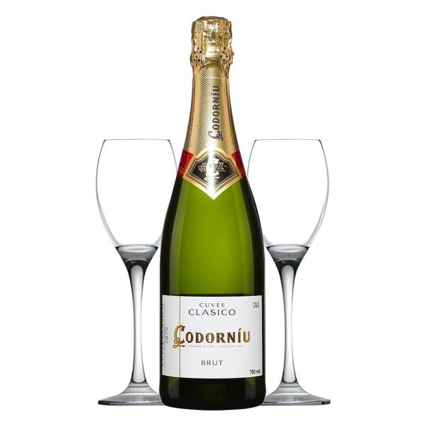 Imagem de Kit Espumante Cava Codorniu Brut Clasico 750Ml 2 Taças Opala