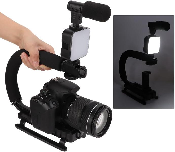 Imagem de Kit Estabilizador Celular Câmera Forma U Vlog Microfone Luz