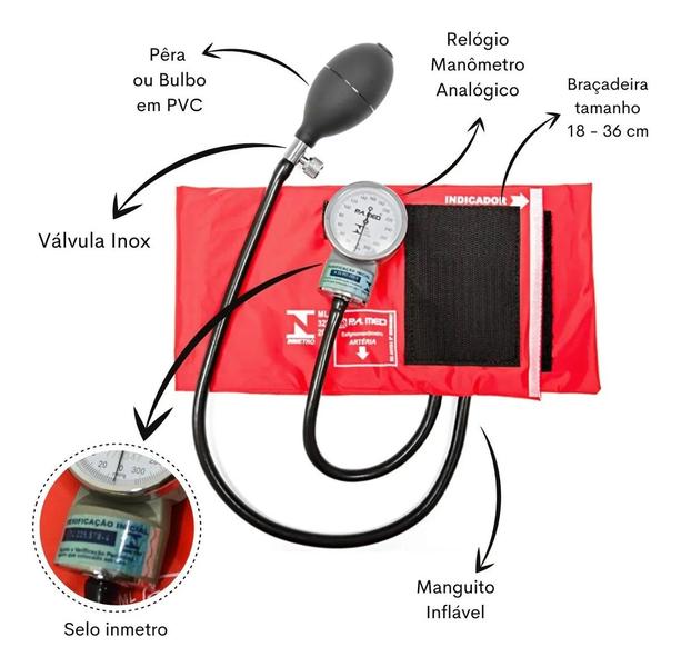 Imagem de Kit Estagio Enfermagem Vermelho Glicose Estetoscópio Ap. de Pressão + Oximetro