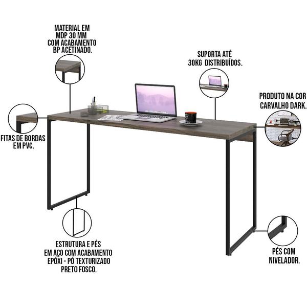 Imagem de Kit Estante Areta 5 Prateleiras com Mesa Industrial Aspen 150cm C01 Carvalho Dark - Lyam Decor