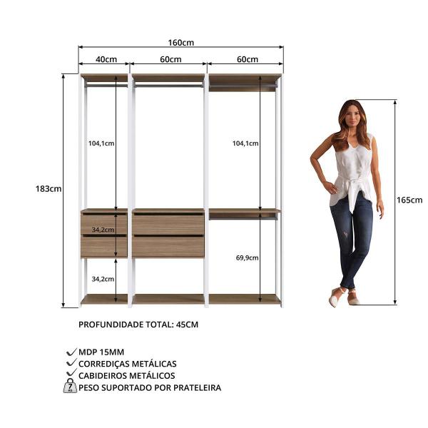 Imagem de Kit Estante Closet Com 4 Gavetas e 4 Cabideiros 1,60 m