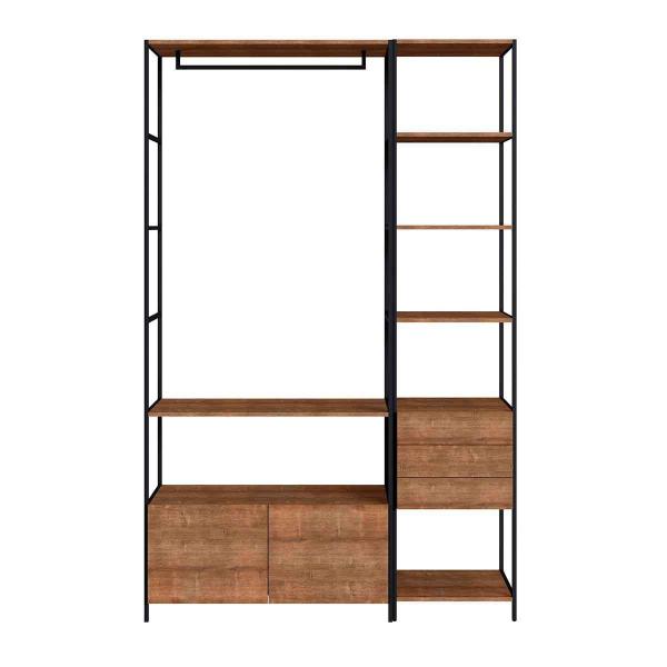 Imagem de Kit Estante Closet Industrial em Aço Com Cabideiro 5 Gavetas