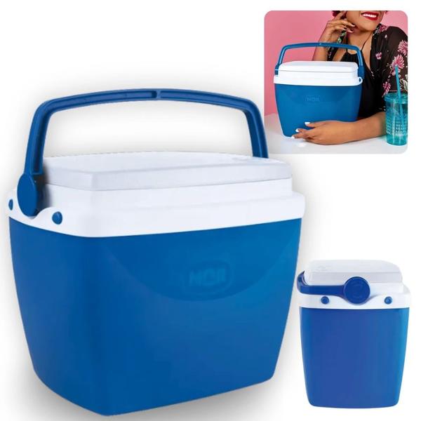 Kit Esteira de Praia em Rolo com Alca + Caixa Termica Azul Pequena 6 L para Passeios Ao Ar Livre Imagem de Kit Esteira de Praia em Rolo com Alca + Caixa Termica Azul Pequena 6 L para Passeios Ao Ar Livre