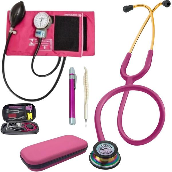 Imagem de Kit Estetoscópio Littmann Classic III + Esfigmomanômetro + Case + Lanterna Clínica + Caneta de Osso