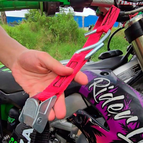 Imagem de Kit Esticador Cinta Dianteira Traseira Amarrar Transportar Motos Trilha Motocross