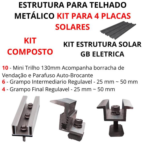 Imagem de Kit Estrutura Mini Trilho 130mm Completo para 4 Placas