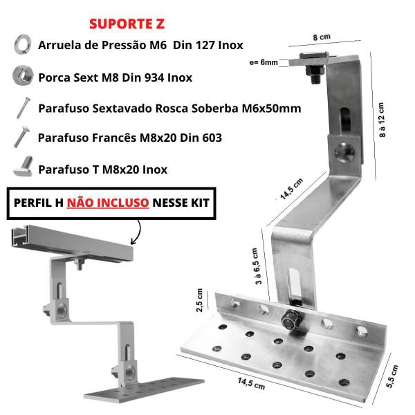 Imagem de Kit Estrutura Suporte Fixador 03 Placas Painel Solar