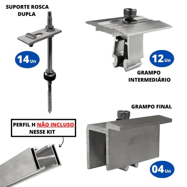 Imagem de Kit Estrutura Suporte Fixador 07 Placas Solar Alumínio E