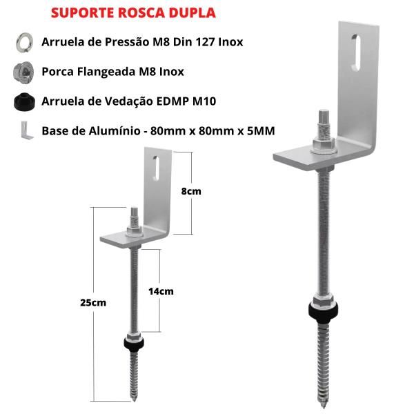 Imagem de Kit Estrutura Suporte Fixador Linha C P/ 01 Placa Solar Alumínio Inox Telha Fibro Ondulada Viga Madeira  Perfil Master