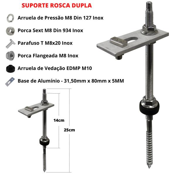 Imagem de Kit Estrutura Suporte Fixador Para 01 Placas Solar Alumínio e Inox Telha Fibro Ondulada em Viga Madeira  Perfil Master