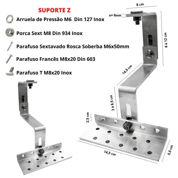 Imagem de Kit Estrutura Suporte Fixador Para 05 Placas Painel Solar Alumínio e Inox Telha Cerâmica e Cimento  Perfil Master