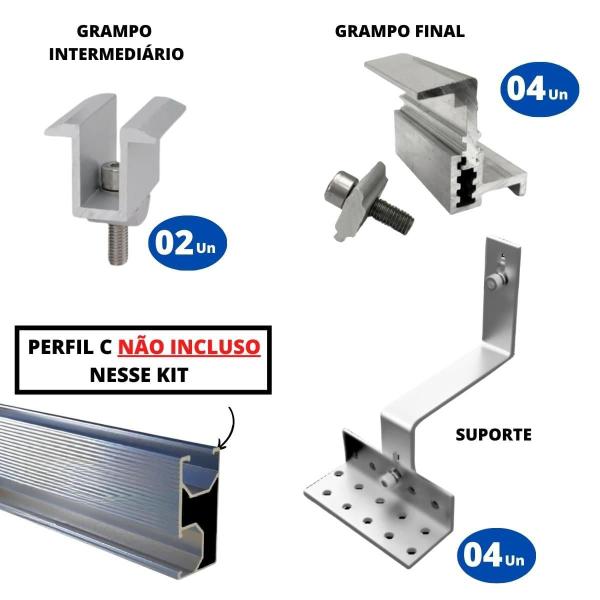 Imagem de Kit Estrutura Suporte Linha C 02 Placas Solar Telha Colonial