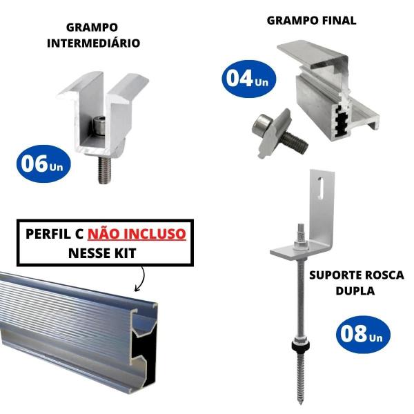 Imagem de Kit Estrutura Suporte Linha C 04 Placas Solar Viga Madeira