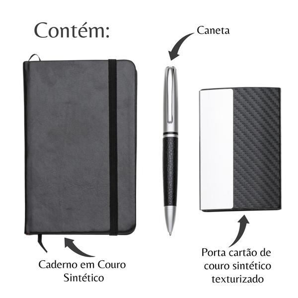 Imagem de Kit Executivo 3 Peças Caneta Caderneta Porta Cartão Escritório