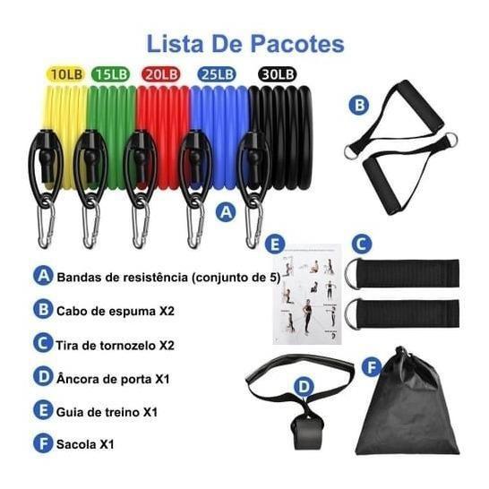 Imagem de Kit Extensor Elástico 11 Peças Exercício Fitness Pilates