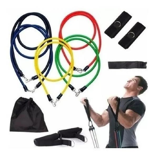 Imagem de Kit Extensor Elástico 11 Peças Exercício Fitness Pilates