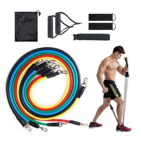 Imagem de Kit Extensor Elástico 11 Peças Exercício Fitness Pilates