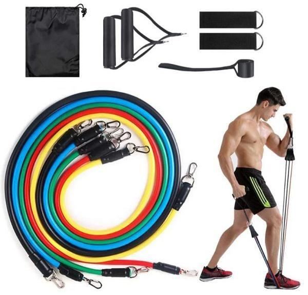 Imagem de Kit Extensor Elástico 11 Peças Exercício Fitness Pilates