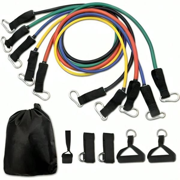 Imagem de Kit Extensor Elastico Extensores 11 Peças + 5 Faixas Elástica de Resistência para yoga Pilates Treino