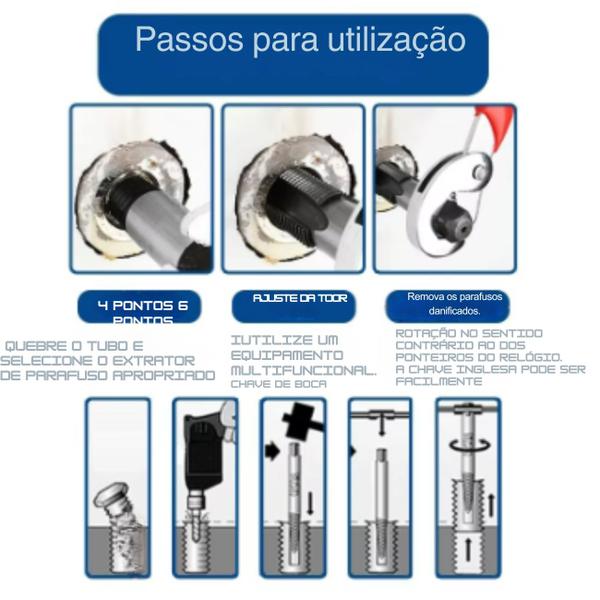 Imagem de Kit Extrator de Parafuso Quebrado 3mm a 18mm Aço - Kit 5 Peças