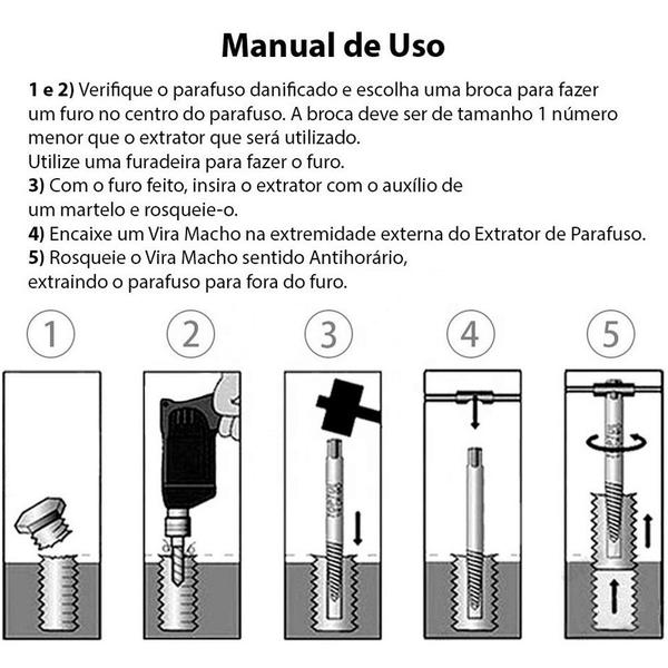 Imagem de Kit Extrator de Parafuso Quebrado Espanado Saca Parafuso 5 Peças 8114