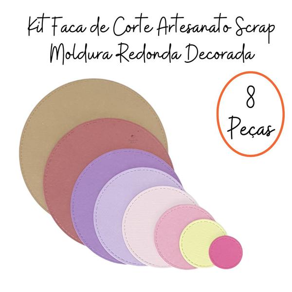 Imagem de Kit Faca de Corte Artesanato Scrap Moldura Redonda Decorada