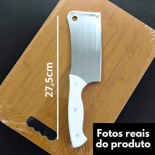 Imagem de KIT Faca de Pão 6' +Faca Cutelo 6''  - Utensilios Cozinha Lamina INOX Machadinha Casa Comida Carne