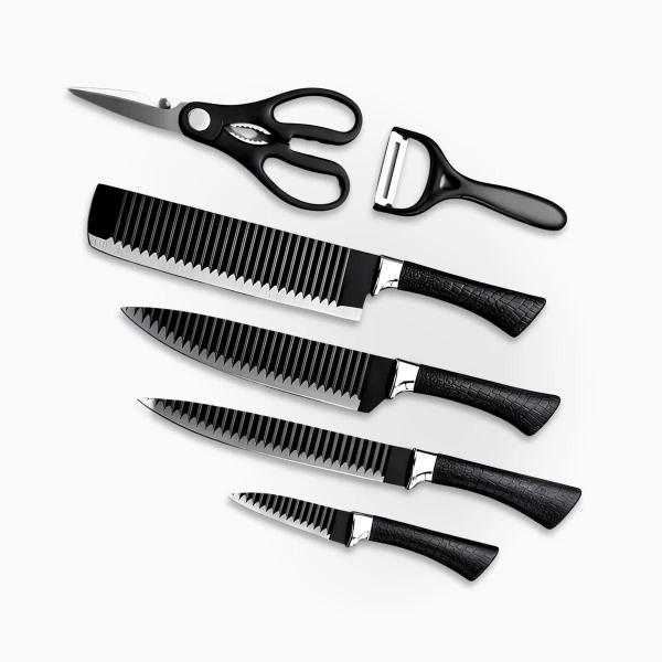 Kit Facas 6 Peças de Churrasco e Cozinha Antiaderente (PRETO