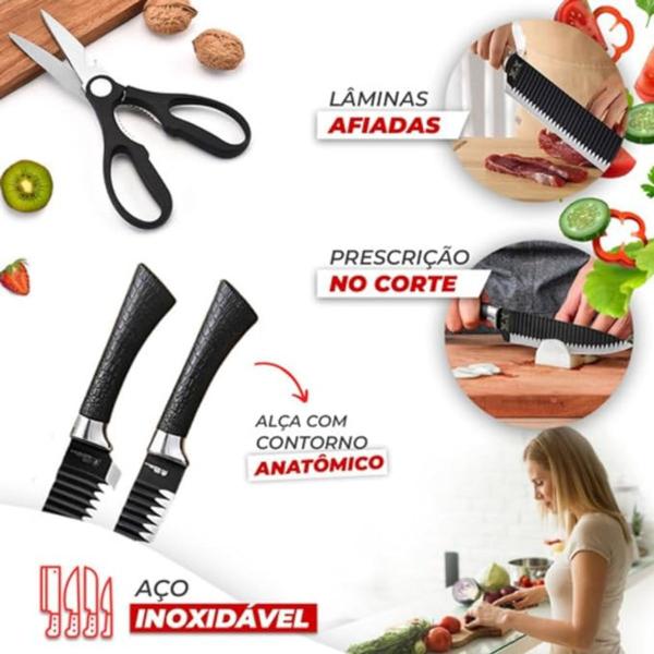 Imagem de Kit Facas Cozinha Jogo 6 Peças Tesoura Descascador Conjunto