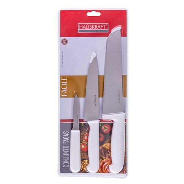 Imagem de Kit Facas para Cozinha  Faca Carne 8" Faca Cozinha 6" e Faca Legumes 3" Hauskra FCH-J307 - Haüskraft