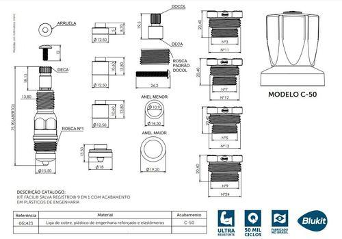 Imagem de Kit Fácil Salva Registro 9 Em 1 Blukit Com Acabamento C-50