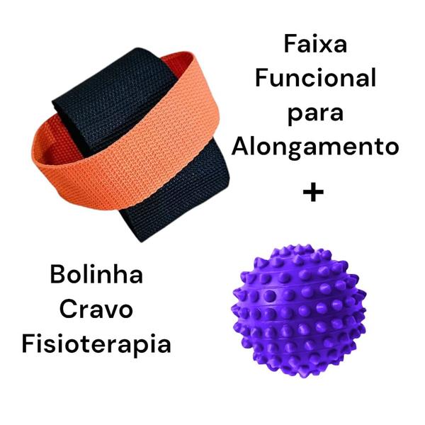 Imagem de Kit Faixa Alongamento Tratamento Fascite + Bola Cravo