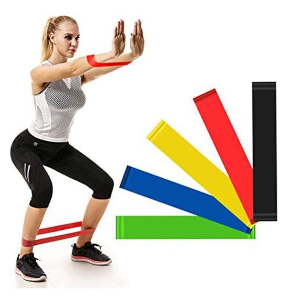 Imagem de Kit Faixa Elastica Para Exercicios 5 Mini Bands + Elastico Extensor 11 Itens para Treino em Casa