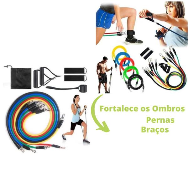 Imagem de Kit Faixa Elastica Para Exercicios 5 Mini Bands + Elastico Extensor 11 Itens para Treino em Casa