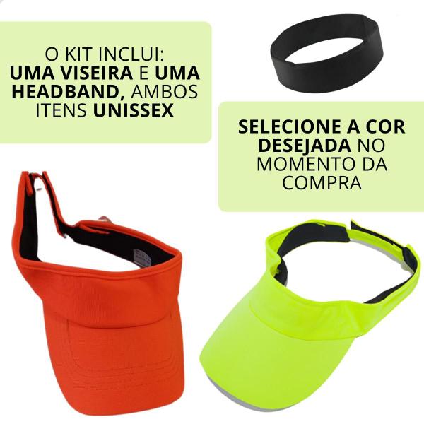 Imagem de Kit Faixa Headband e Viseira Neon Fluorescente Anti Suor Cabelo Testeira