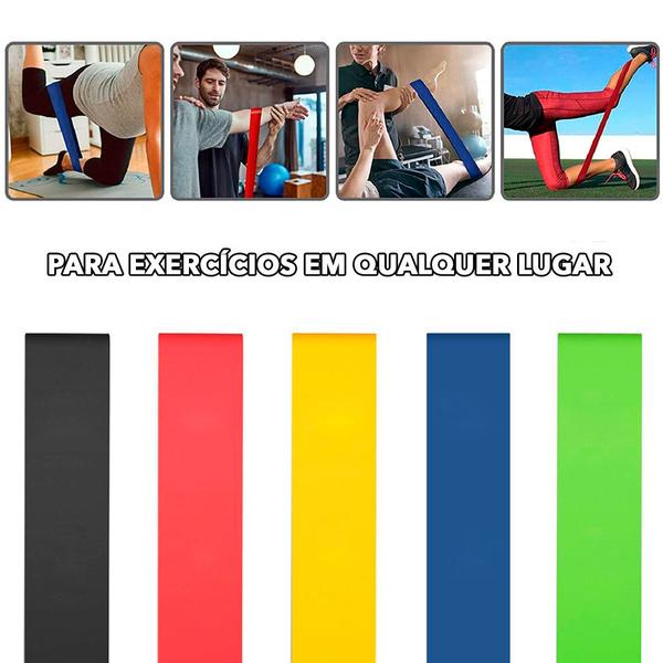 Imagem de Kit Faixas Elásticas para Exercicios em Casa Home 5 Intensidade Band Fisioterapia Reabilitação