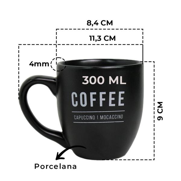 Imagem de Kit Família Café Da Manhã 4 Canecas 300ml Preta & Açucareiro