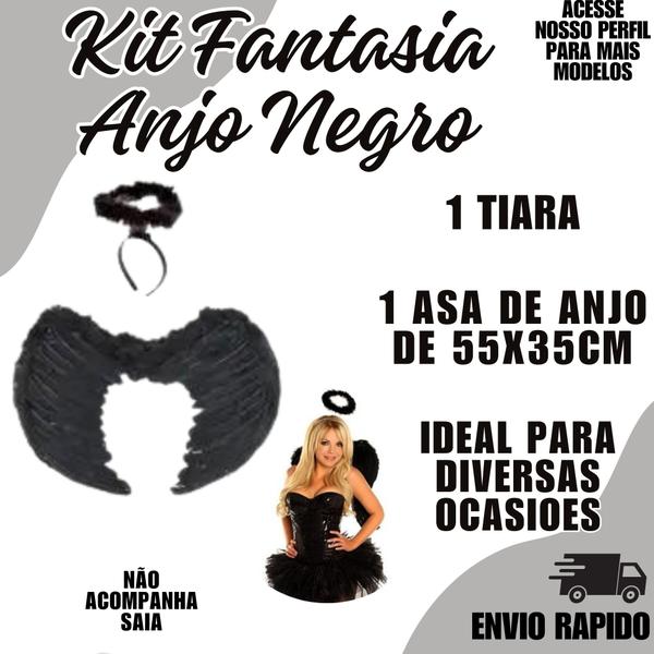 Imagem de Kit Fantasia Anjo Negro Festa Halloween Evento Festa