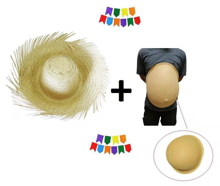 Imagem de Kit Fantasia Festa Junina Caipira Chapéu Palha+Barriga falsa