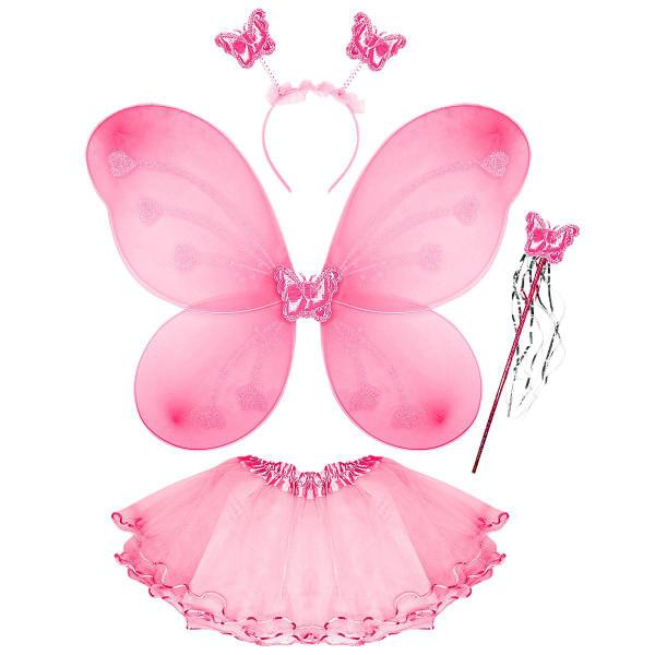 Imagem de Kit Fantasia Infantil Fada Asa Tiara Varinha Festa Criança Borboleta Asinha Sainha Arquinho Fadinha Bailarina Meninas