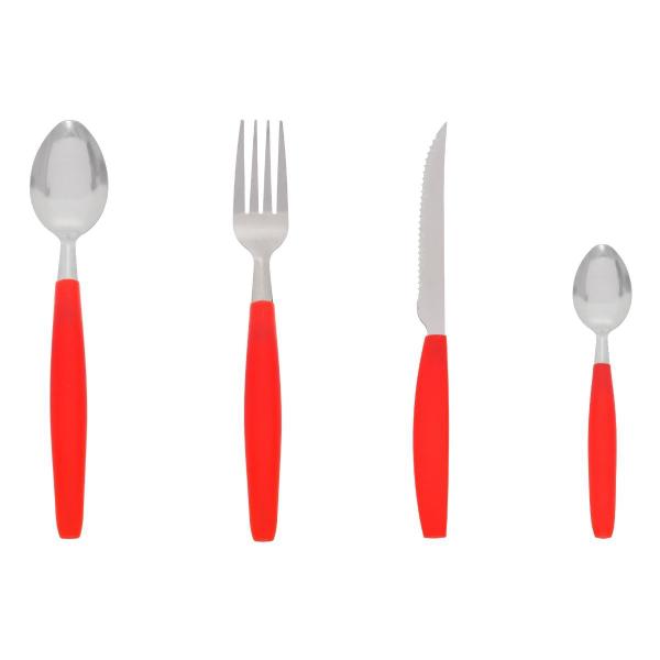 Imagem de Kit Faqueiro Berlim Vermelho Inox 96 Pçs C/ 4 Porta Talheres