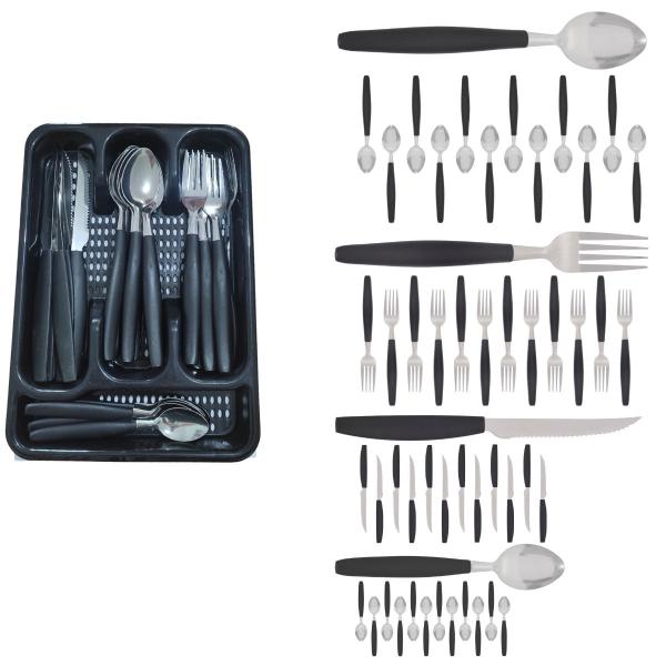 Imagem de Kit Faqueiro Inox Berlim 48 Pçs C/ 2 Porta Talheres Preto