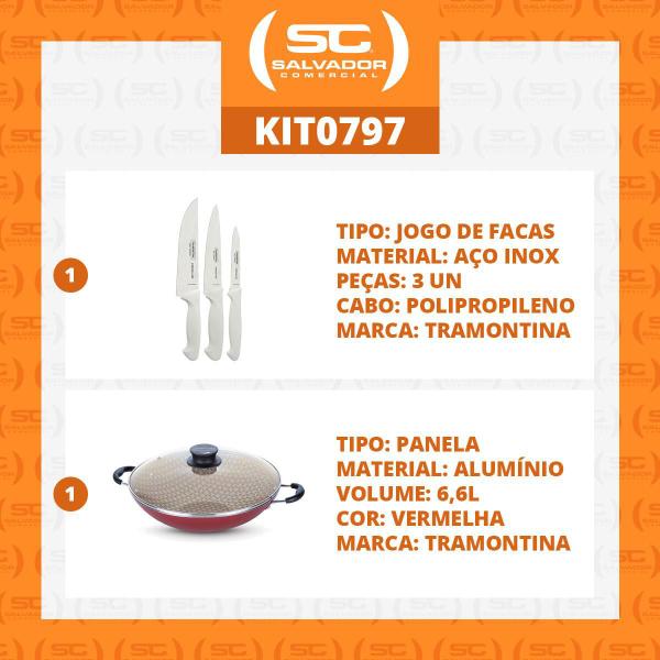 Imagem de KIT - Faqueiro Premium 3 Peças + 1 Panela WOK 36cm Vermelha - Tramontina